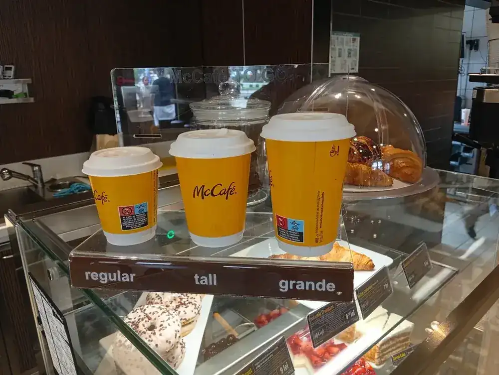 The three sizes: regular, tall, grande